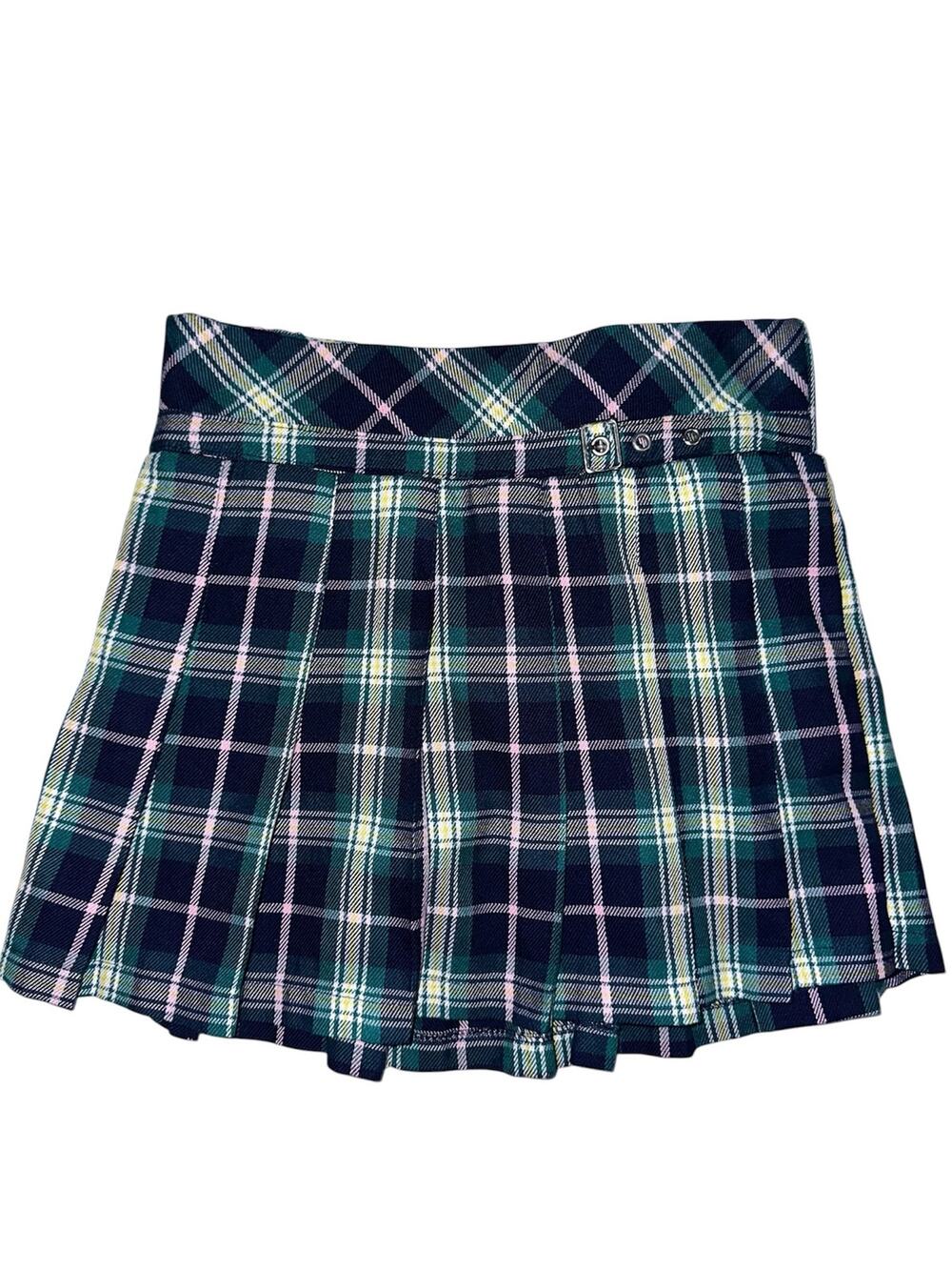 Limited Too Y2K Girls Navy Blue Green Plaid Pleated Skirt Skort Size M/10